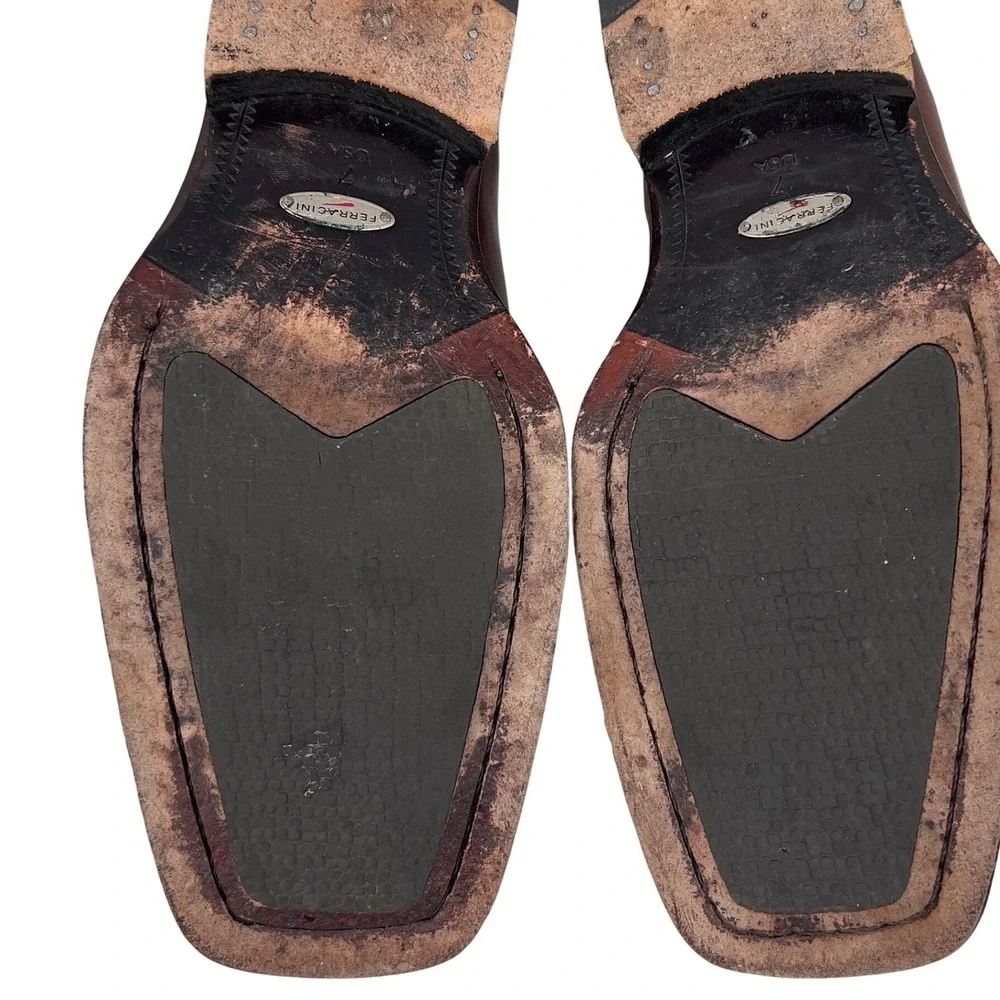 Ferracini Mens 7 Brown Leather Shoes Square Toe Beatnik Revival Retrocore Brazil